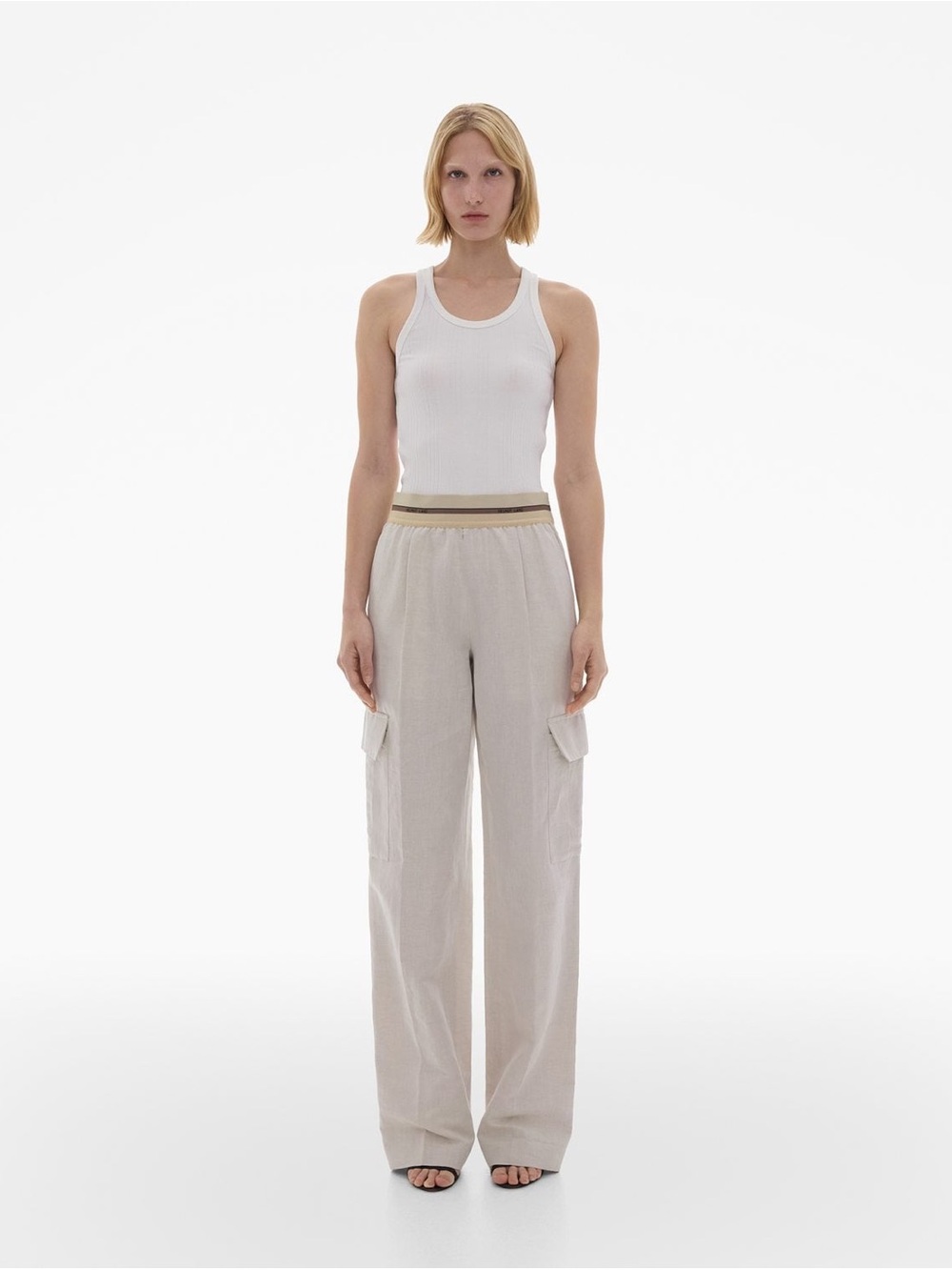 ✨‎ Helmut Lang Pull-On Cotton Linen Cargo Pants Ivory Size 4